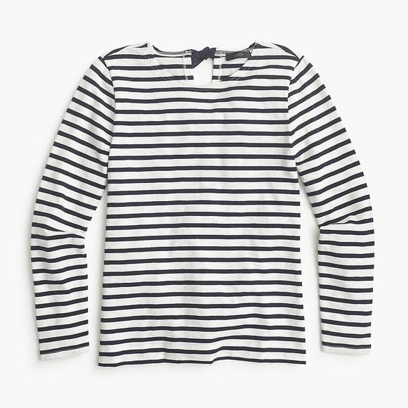 J. Crew Bow Embellished Back Striped Blouse Top XS - Picture 2 of 8